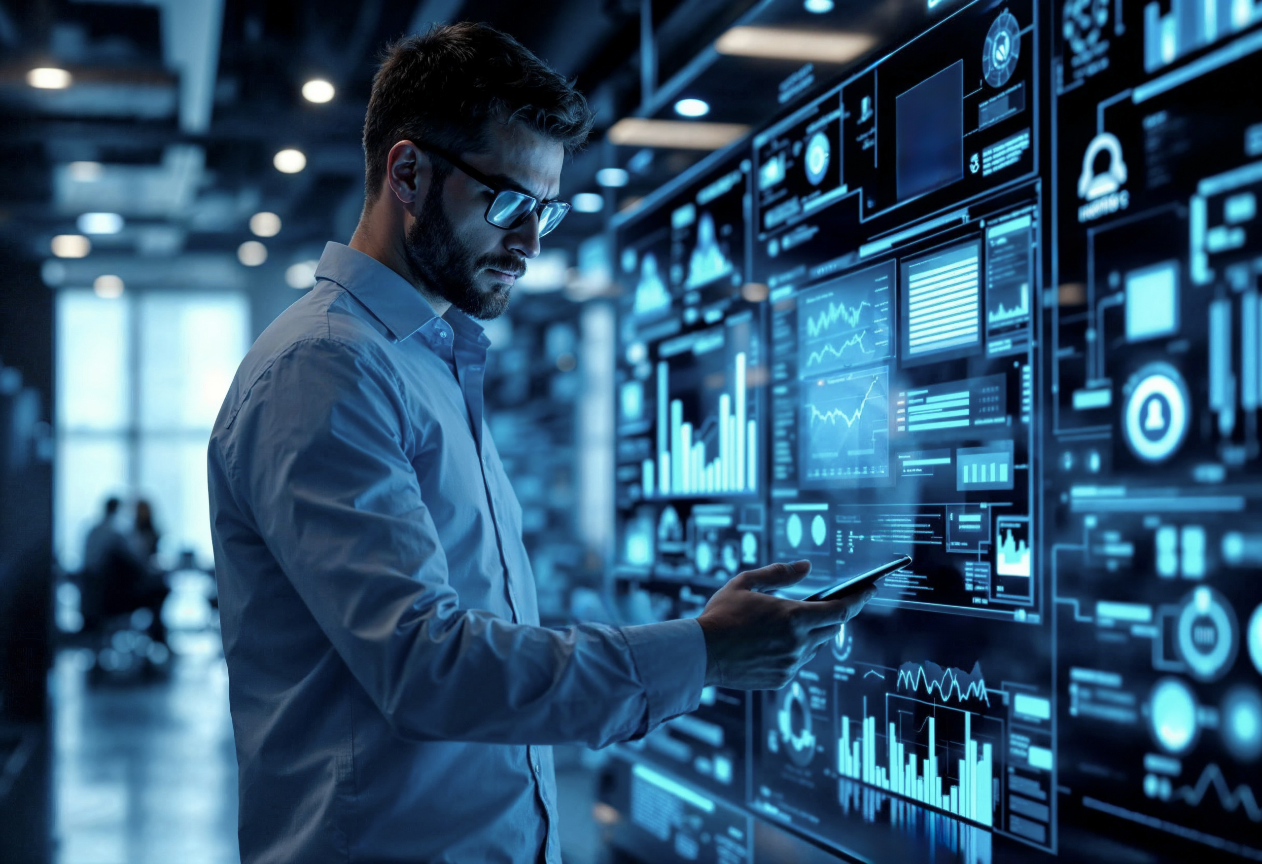 data-analyst-working-with-futuristic-interface